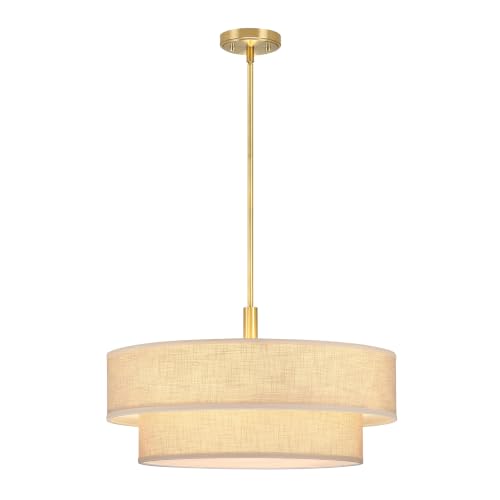 5 Light 22" Cream Fabric Shade Hanging Brushed Nickel Farmhouse Pendant Light (Brushed Nickel Pendant Light / 22")