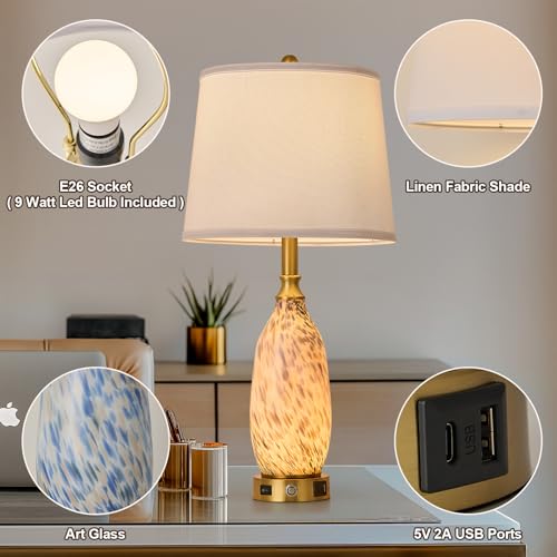 26" Modern Art Glass Table & Bedside Lamp (Dense blue and white / Large)