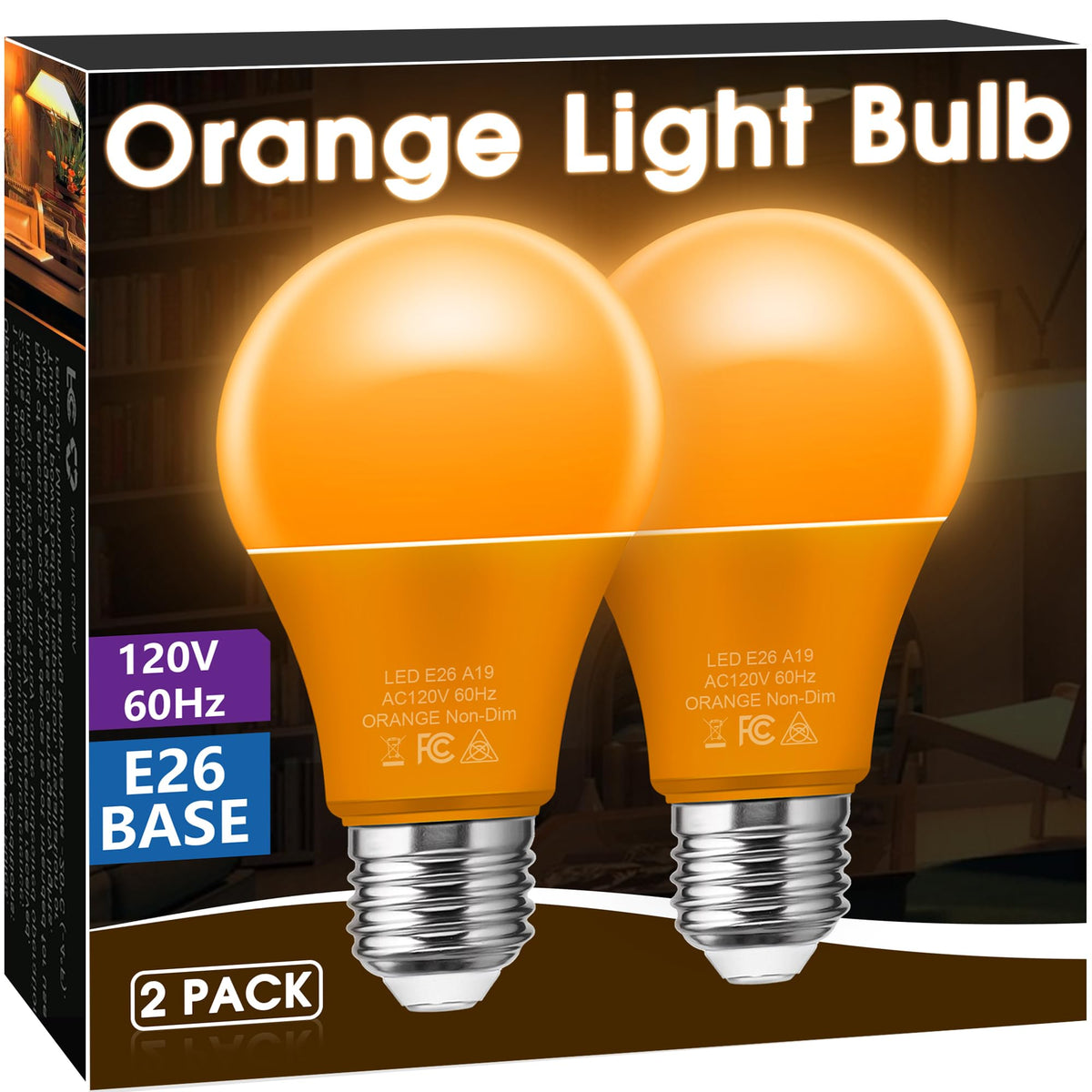 Orange Light Bulbs [2 Pack] Halloween Light Bulb (Orange)