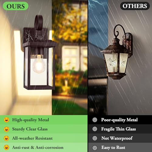 2 Pack Outdoor Wall Light Fixtures (Brown / 12.8")