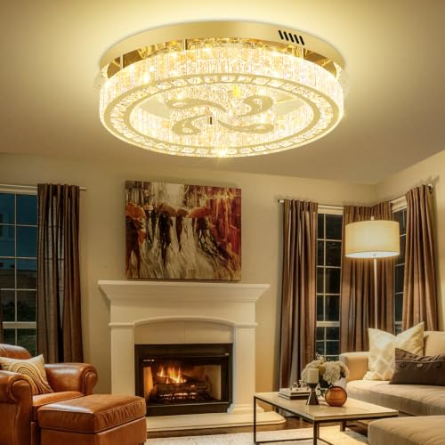 24'' Modern Gold Ring Chandelier LED Dimmable Flush Mount Crystal Ceiling Light for Living Room Bedroom Dining Room (24in Gold)