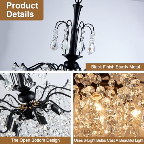 Modern Crystal Chandelier (Black / H 23.6" x W 17.7")