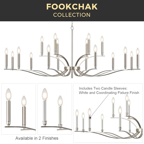18 Light Nickel Living Room Chandelier High Ceiling Foyer Candle Chandelier Large Modern 59in Metal Chandeliers Hanging Light for Master Bedroom Dining Room Light Fixture Over Table (Nickel / 59 inch)