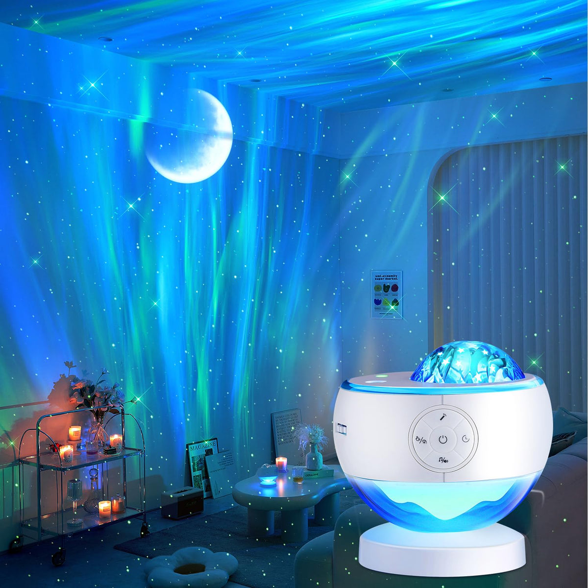 Northern Lights Projector Galaxy Projector with 300+ Light Effects Sound Machine (White)