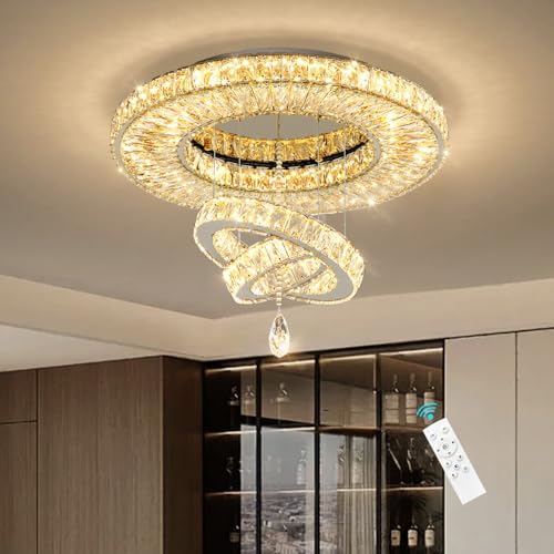 Modern Chandelier for Living Room Light Indoor LED Dimmable Lights Ceiling Chandeliers for Dining Room Bedroom Entryway Silver 45W LEDs Fixtures 3600 Lumens (Silver / W24")