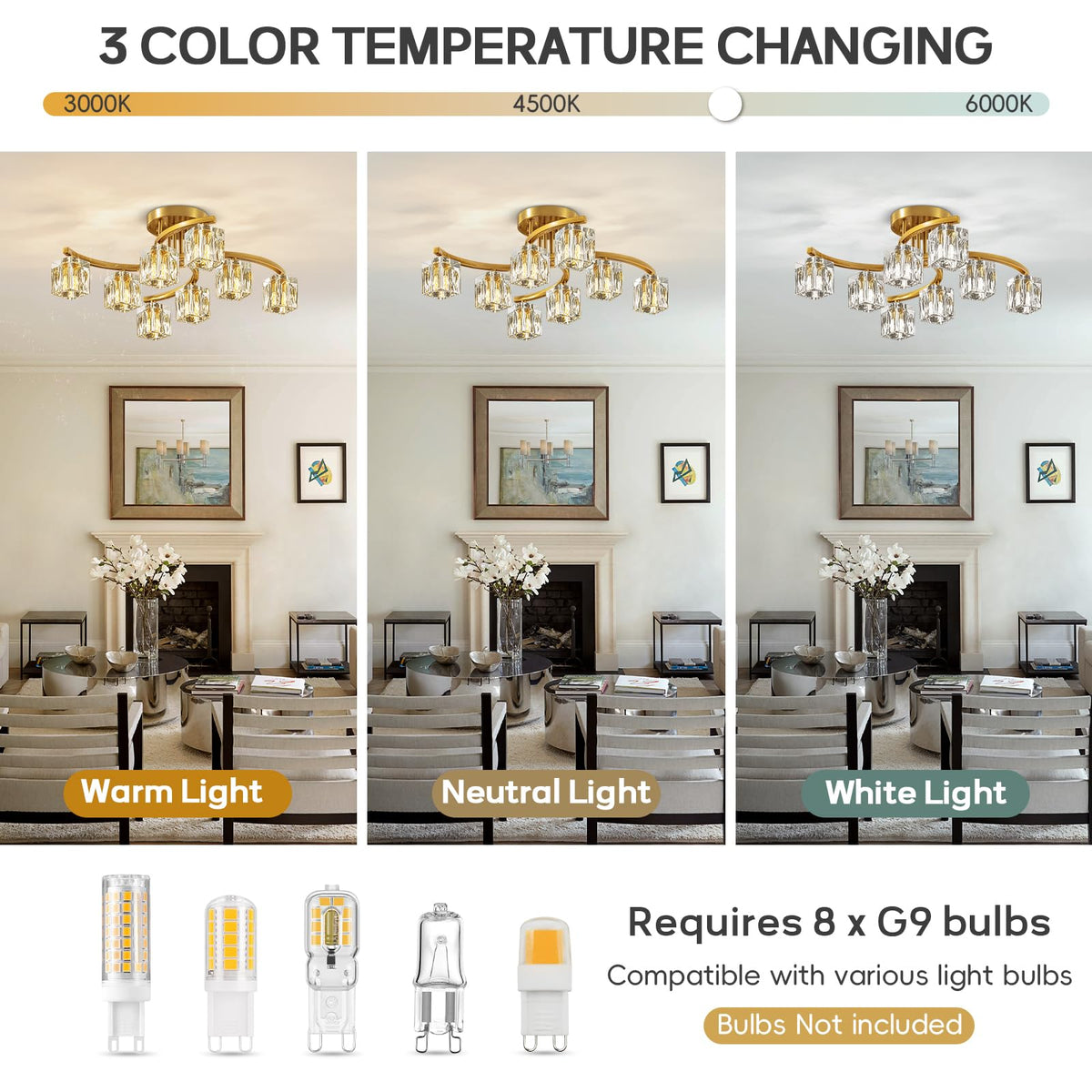 Gold Semi Flush Mount Ceiling Light Fixture (Gold(8lights) / 27.5inch)