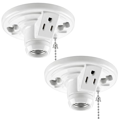 2 Pack Phenolic Resin Light Socket with Outlet and Pull Chain (Phenolic Resin)