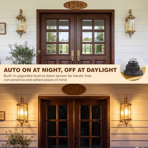 Solid Copper Dusk to Dawn Outdoor Wall Lantern (Warm Satin Brass / 18.5''H)