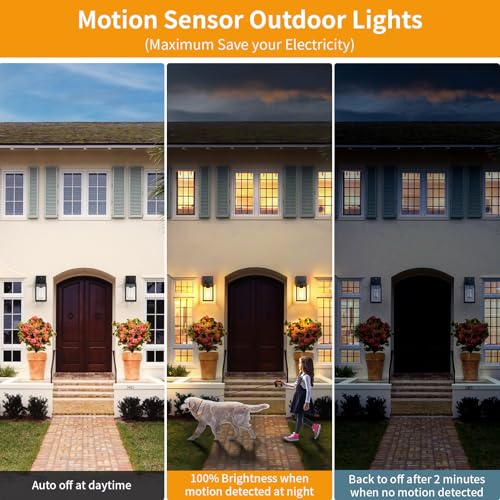2 Pack Motion Sensor Outdoor Light Fixtures Wall Mount (10.24'' / Black)