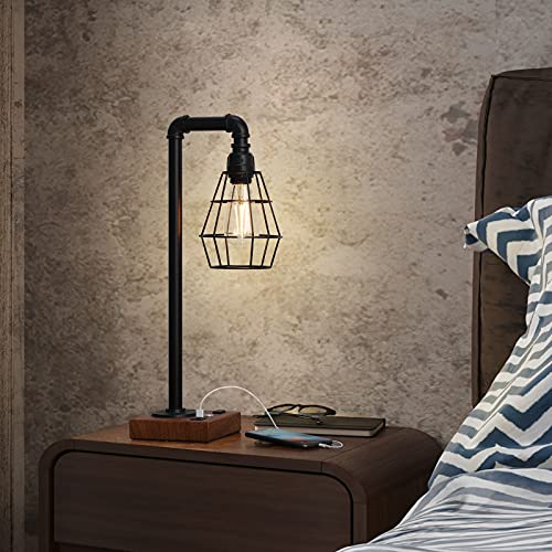 Industrial Touch Control Table Lamp with Metal Cage Shade