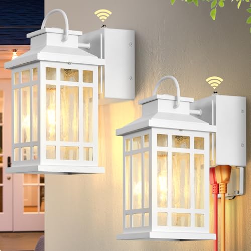 Outdoor Wall Lights with GFCI Outlet (White / D2D 2-Pack)