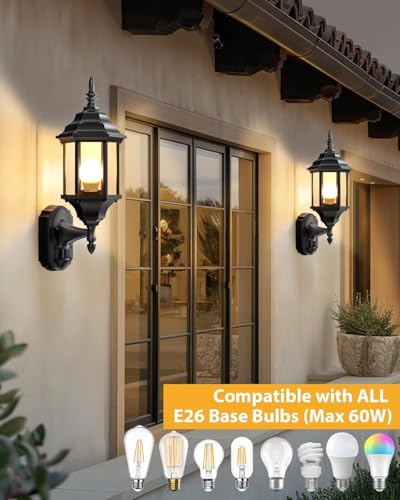Motion Sensor Outdoor Wall Light Fixtures (2 Pack - Black)
