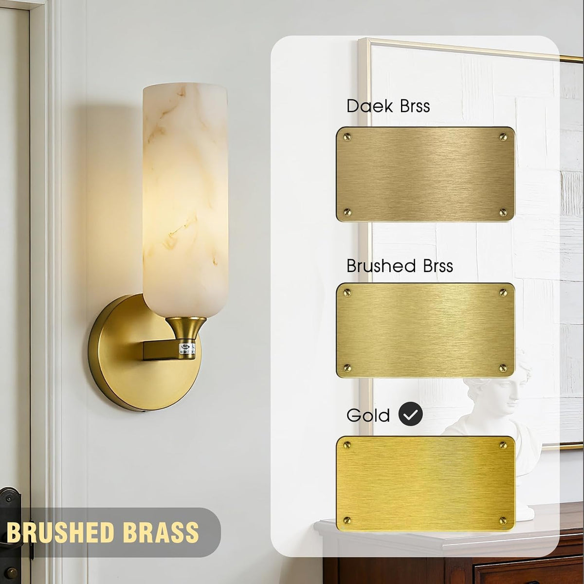 Artisan Alabaster Wall Sconces Set of 2 (Brass-A / 12inch-2pcs)