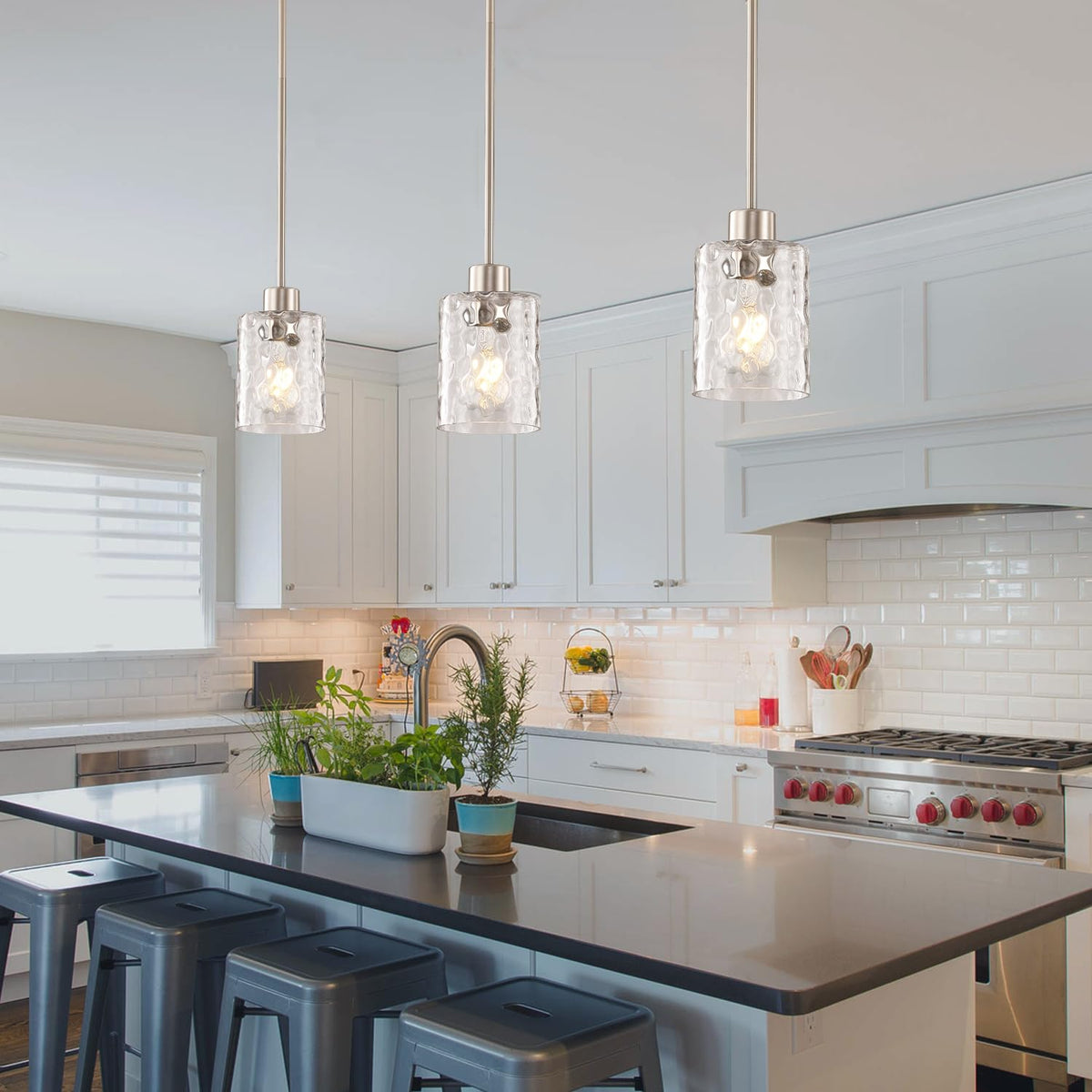 2 Pack Brushed Nickel Glass Pendant Light (2 pack brushed nickel water glass)