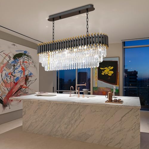 40" 8 Light Modern Black Gold Crystal Chandelier (Black L40")