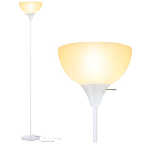Floor Lamp LED Standing Lamps with White Plastic Shade (White)