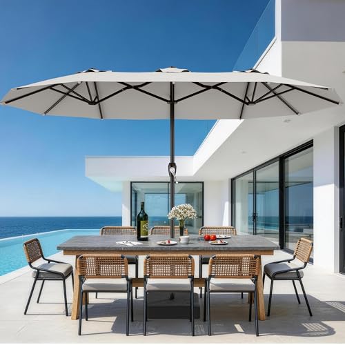 15FT Outdoor Patio Umbrella with Crank (Light Gray / 9x15 Ft)