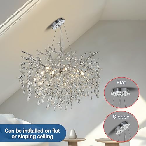Modern Crystal Tree Branches Chandelier (Silver / Round 30")