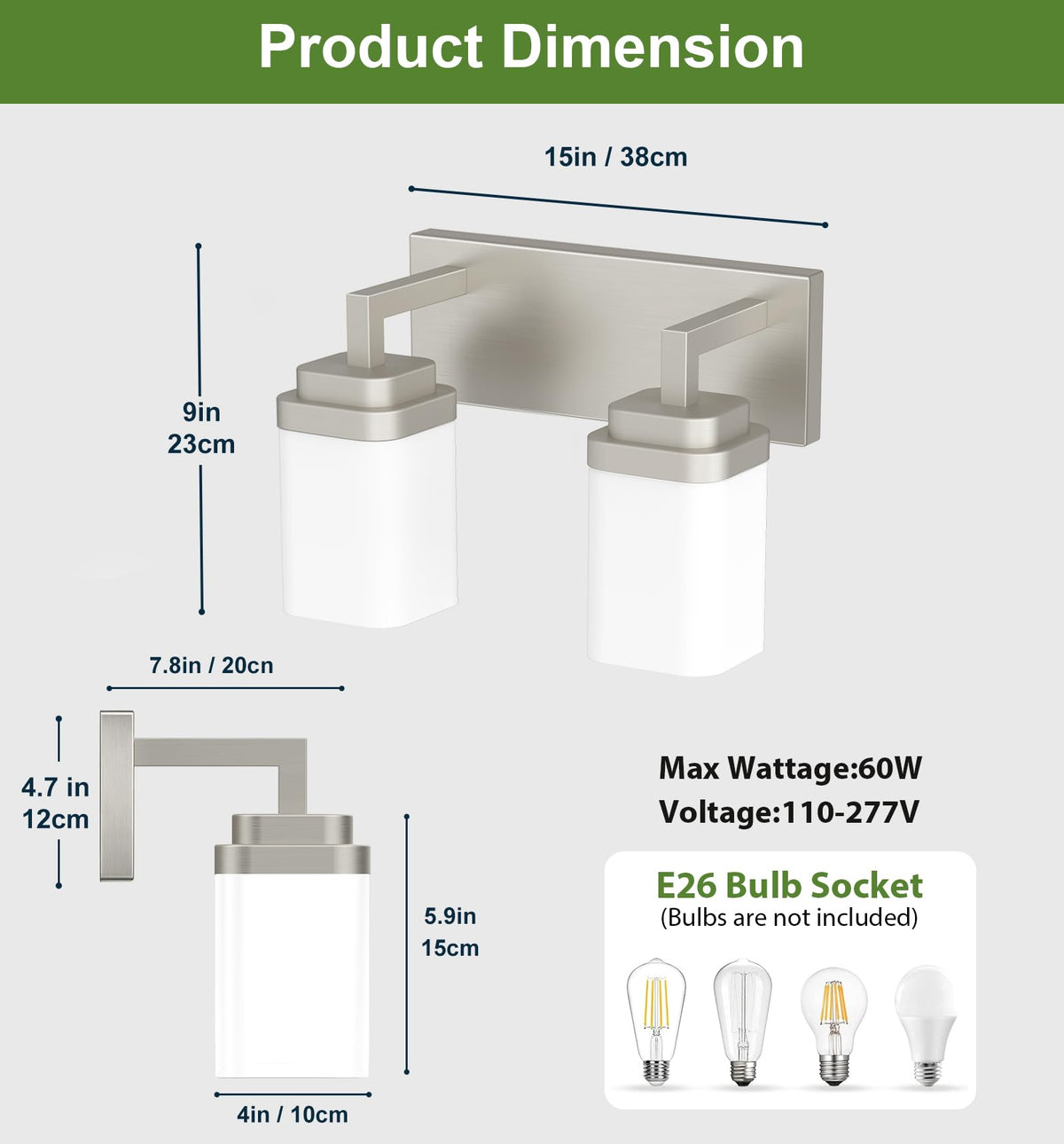 Brushed Nickel Bathroom Light Fixtures (Nickel / 2-Light)