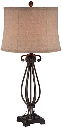 32" Large Table Lamp Taos Scroll Metal Iron Bronze Brown