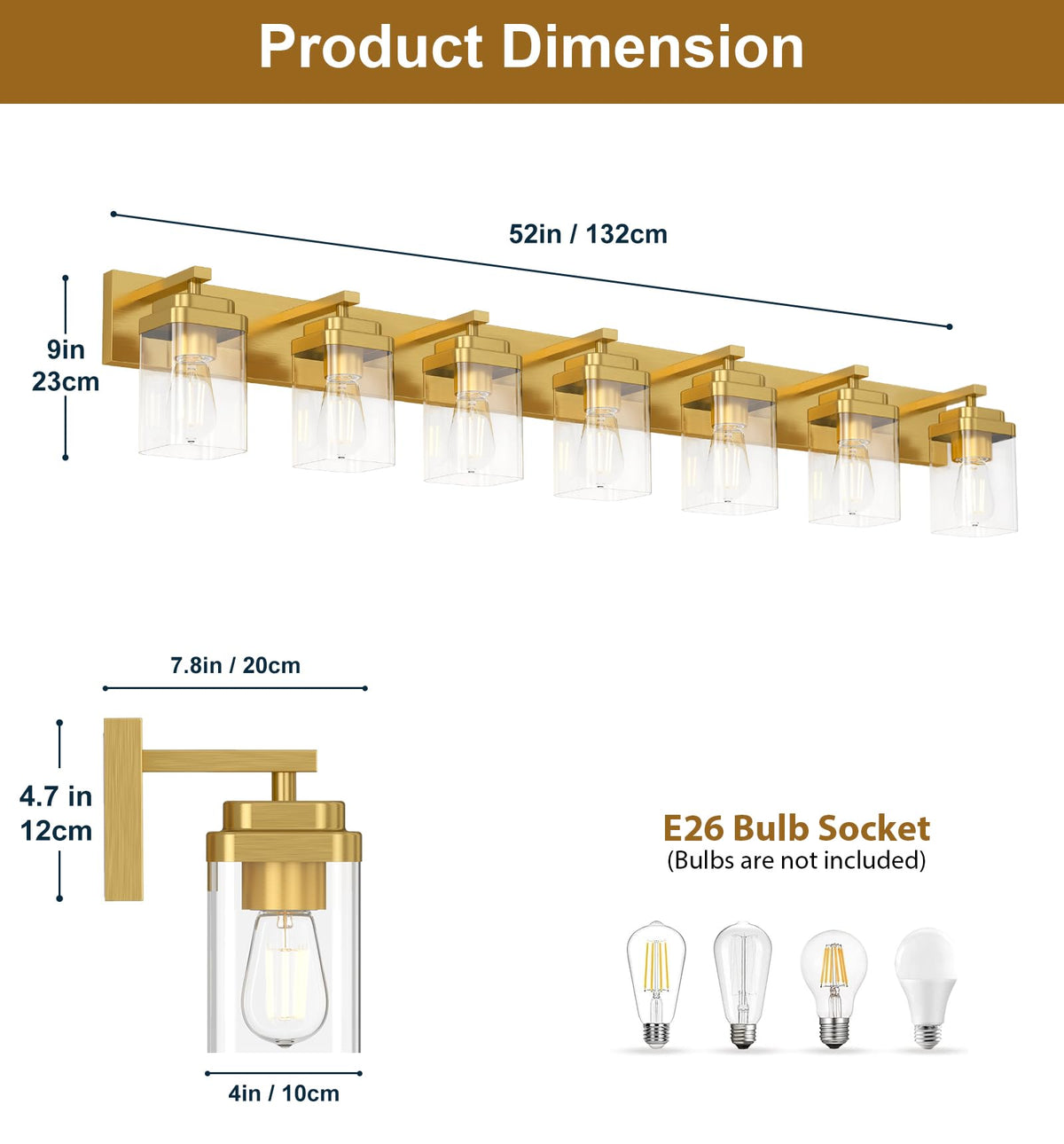 Brushed Gold Bathroom Light Fixtures (Brushed Gold / 7-Light, 52-inch)