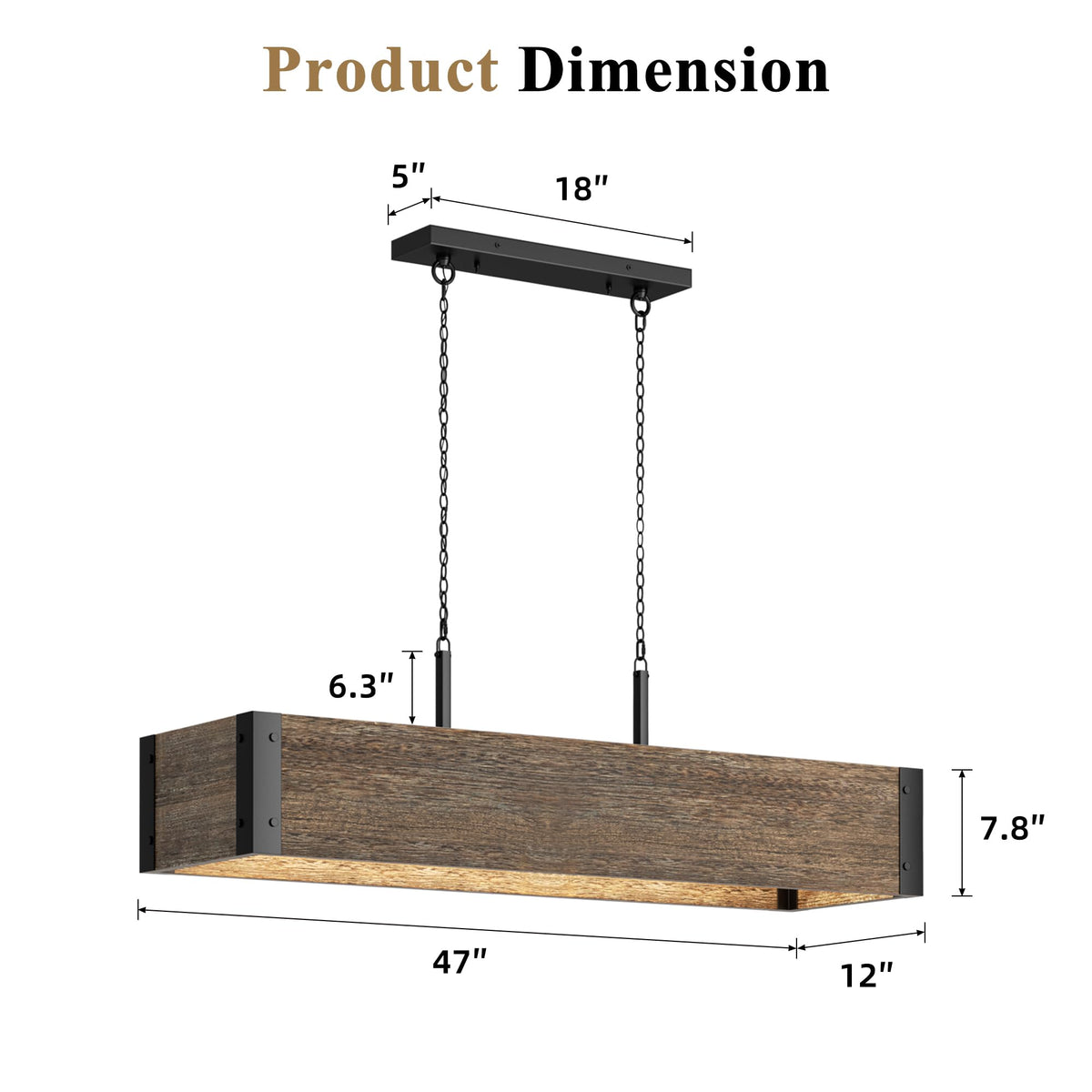 White Washed Wood Chandelier (White Washed Wood / 5-Light Rectangular)