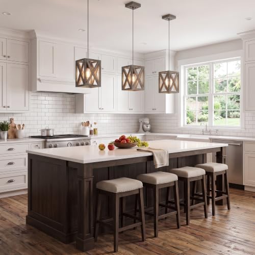Farmhouse Pendant Light Fixture (Natural Brown / 3 Pack - L7")