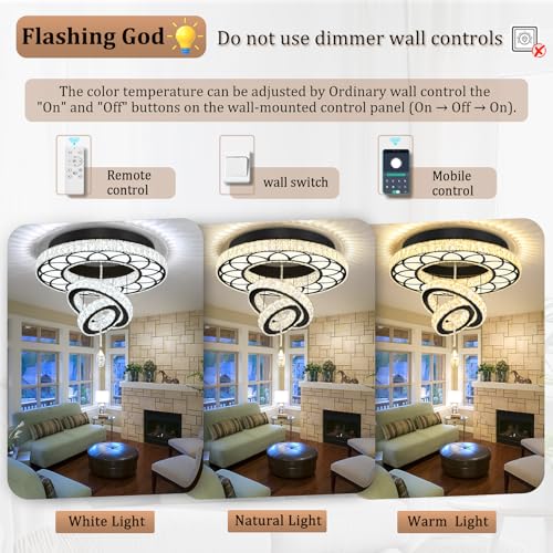 Dia 24" Modern Crystal Chandelier for Dining Room Black Ceiling Chandelier Flush Mount Ceiling Light for Living Room Bedroom Hallway (Black / W:24inches)