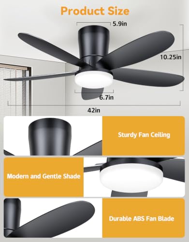 Low Profile Ceiling Fan with Light (Black)