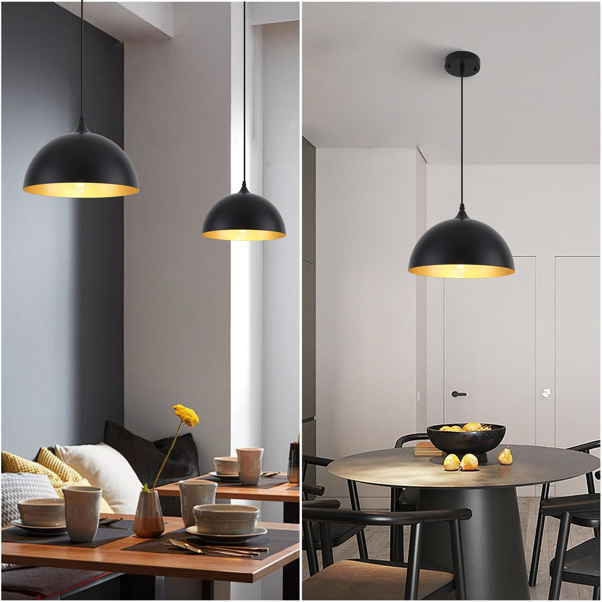 Black Pendant Light Fixtures (Black+Gold / 12"x1)