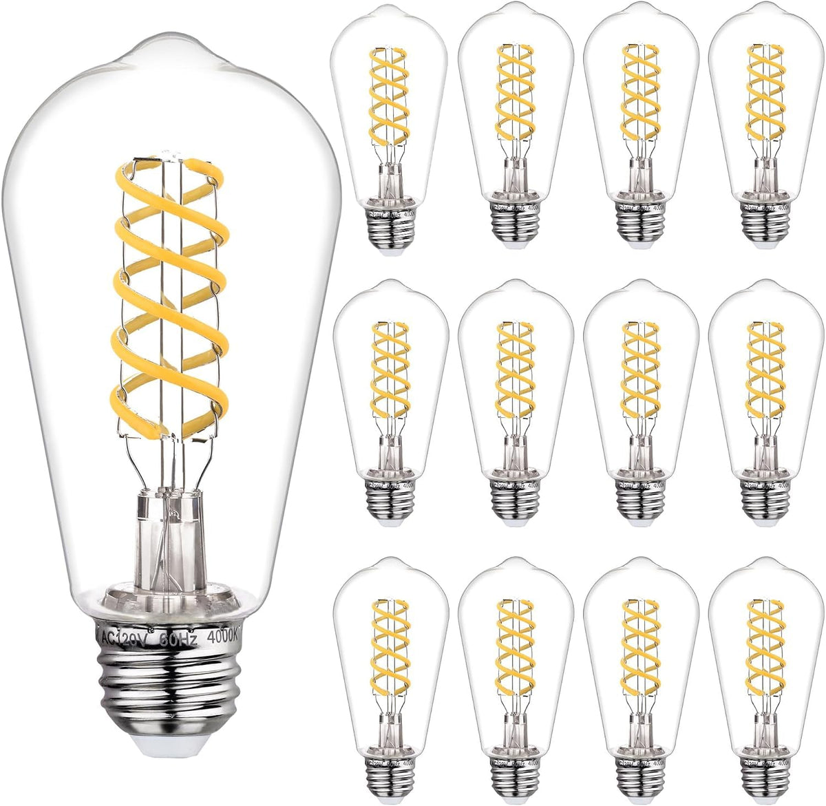 12 PCS ST58 Dimmable Spiral Vintage E26 LED Bulb 60 Watt LED Edison Bulbs (5000k 12pack)