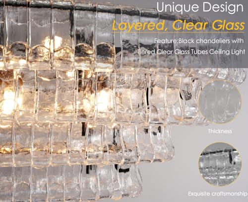 65 Inch Large Rectangular Black Chandelier for Dining Room (Black(Clear Glass) / Rectangle L64.7'')