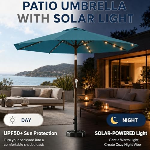 10FT Solar Patio Umbrella with Lights (Lake Blue / 10 FT)