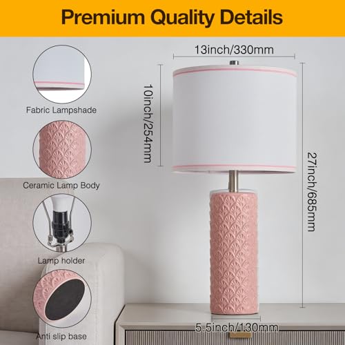 27" Farmhouse Table Lamp Set of 2 for Living Room Bedroom (Pink / 27")