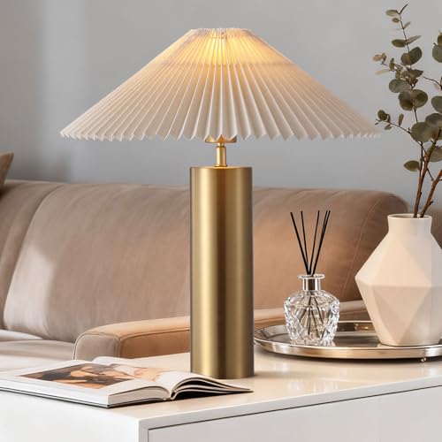 Modern Table Lamp with Metal Blade Lampshade and Cylindrical Base