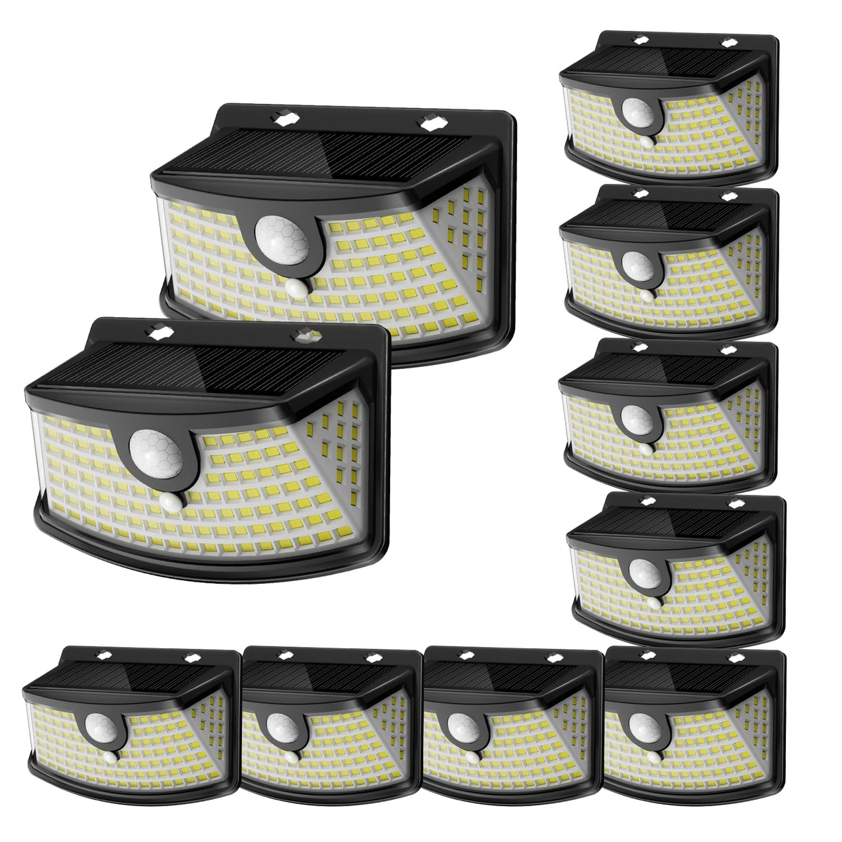 Solar Motion Sensor Lights Outdoor 120 LEDs (Black / 10 Pack)