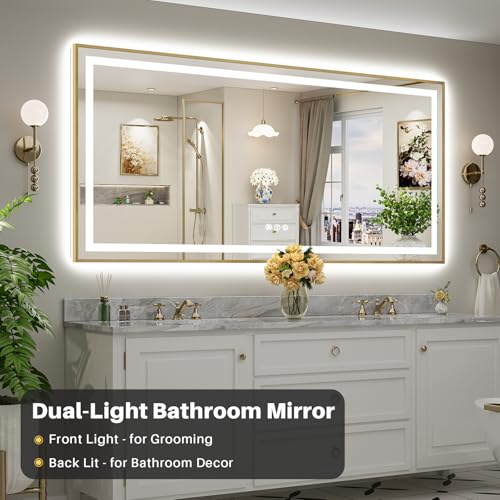 84x40 Inch LED Bathroom Mirror with Gold Frame (Backlit+front Lit With Gold Frame / 84"L x 40"W)