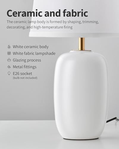 22 Inch White Ceramic Table Lamps Set of 2 (H22" White Ceramic + White Shade (2 Pack) / H22 × ∅12.2 inch)
