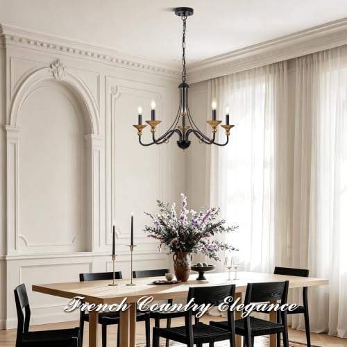 27.1" French Country Chandelier (27.1"/5-Light / Black & Antique Gold)