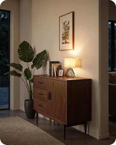 Small Bedside Table Lamp (Beige + Black)