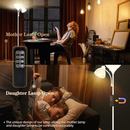 Torchiere Floor Lamp with Remote Control and Adjustable Reading Light (White)