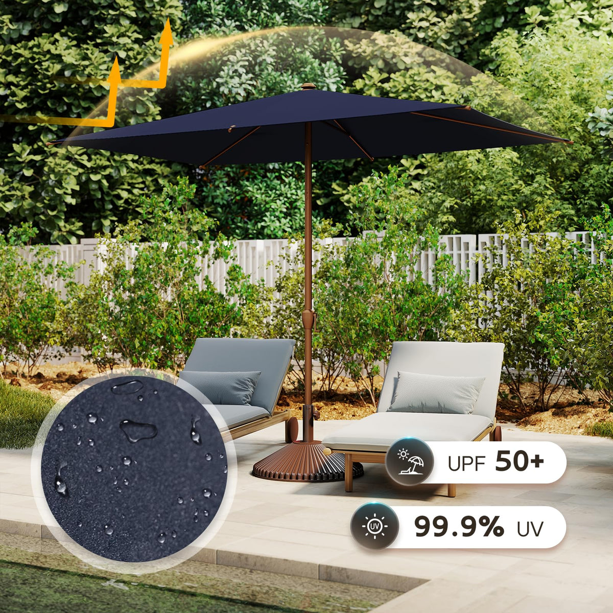 6.5FT x 10FT Rectangular Outdoor Patio Umbrella (6.5 FT(6 Ribs) / Dark Blue)