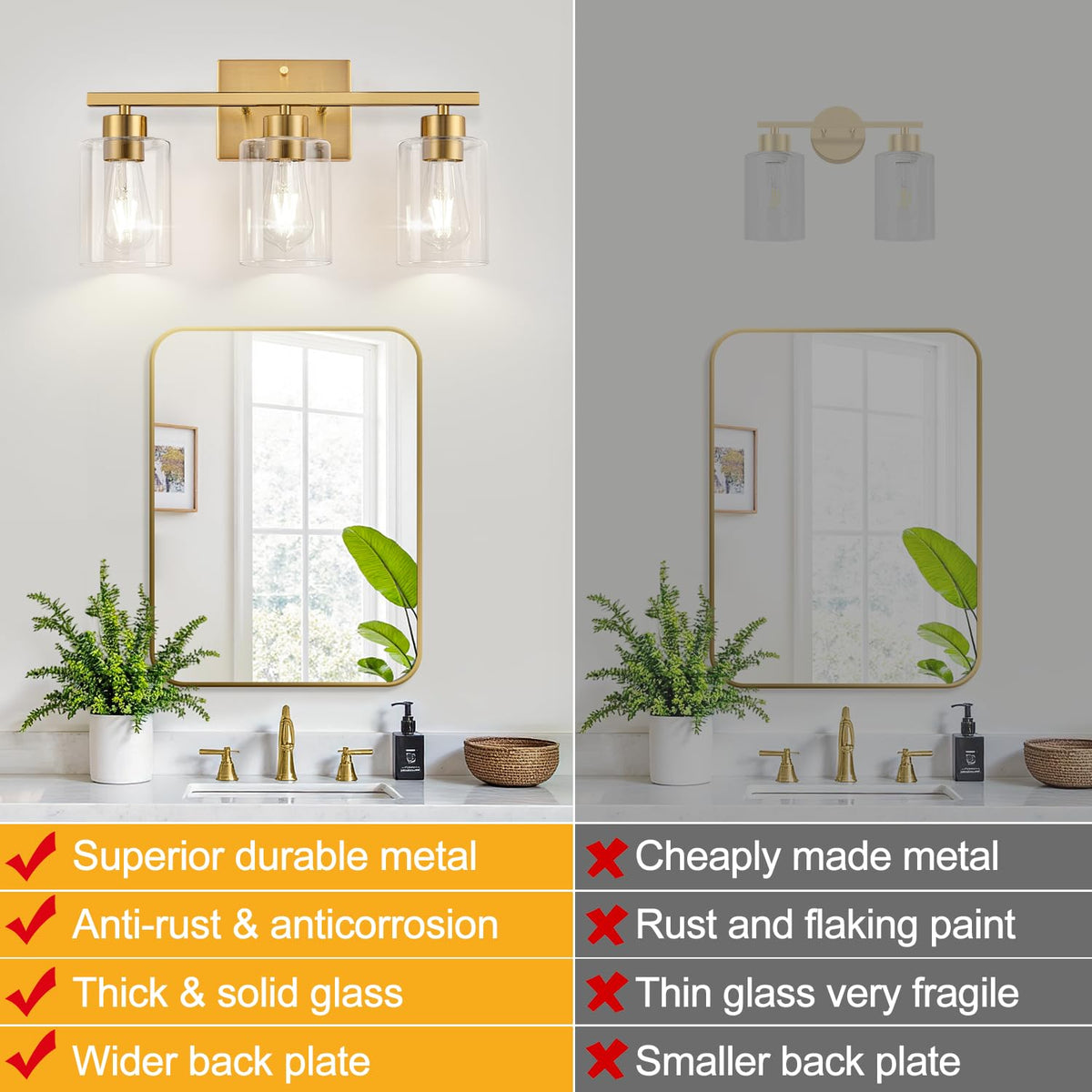 3 Light Brushed Gold Bathroom Vanity Light (Brushed Gold / 3-light)