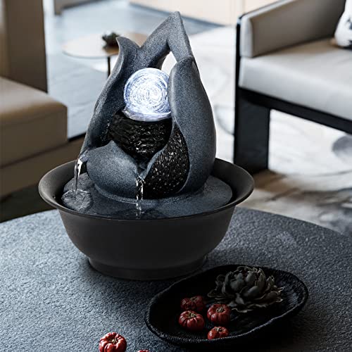 Water Fountains Indoor Waterfall Fountain Tabletop Fountain with LED Light Water Feature Indoor Zen Meditation for Home and Office Indoor Spaces Decor