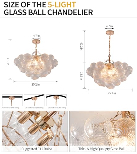 Modern Glass Ceiling Light (Ceiling Light 5-Light 25.2 inches Gold)