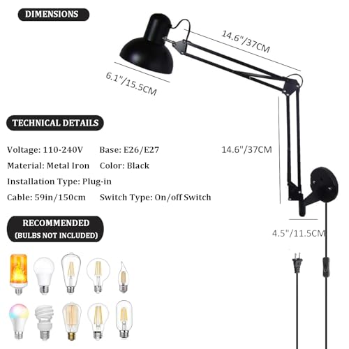 Black Industrial Swing Arm Wall Light Nordic Adjustable Long Arm Wall Sconces Lamp Metal Double