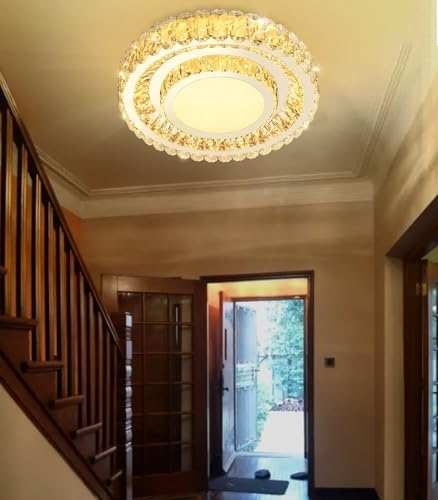 19.6" Dimmable Crystal Chandelier Modern LED Flush Mount Ceiling Light Fixtures for Living Room Bedroom Hallway Kitchen Island Staircase Silver (19.6" Silver)