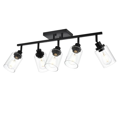 5 Light Track Lighting Kit Black Track Lighting Fixtures Bathroom Wall Sconces Ceiling Mount Kitchen Tracking Lights (Black / 5-Light)