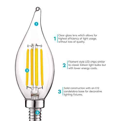 Vintage Candelabra LED Bulb 60W Equivalent (16 Count (Pack of 1) / 4000k (Cool White))