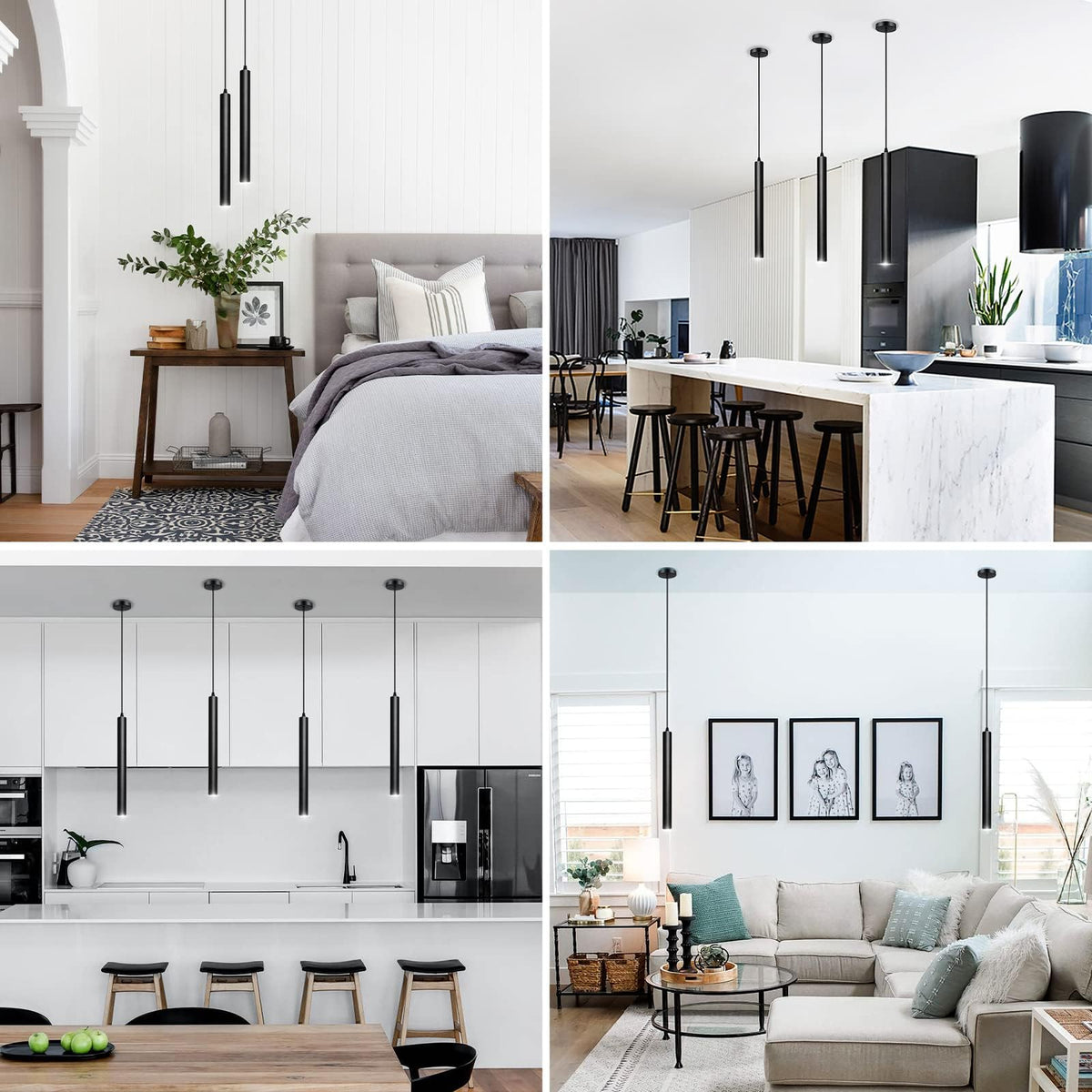 Modern Pendant Lights (Black-Dimmable+3 Color Temperature-1p / 15.7inch-1p-1 light)